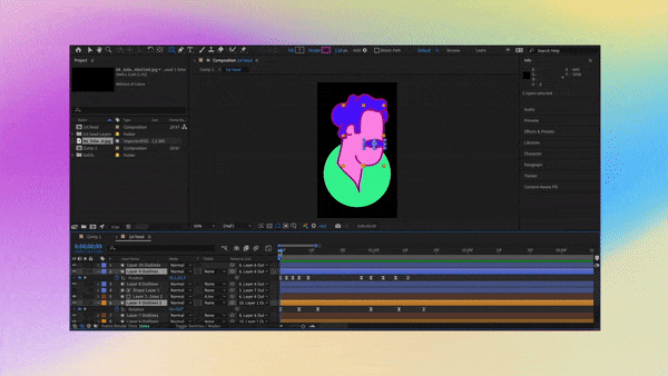 Animation showing creation of animated head in After Effects