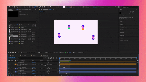 Animated heads being created in After Effects