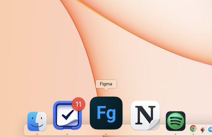 Apple Mac Dock with Spotify, Todo list, Finder apps, and Figma app icon looking like Adobe Photoshop