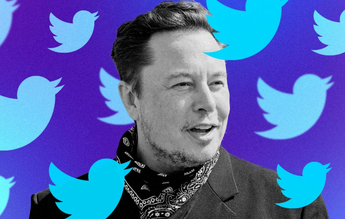 Elon Musk's face with pattern of Twitter logo