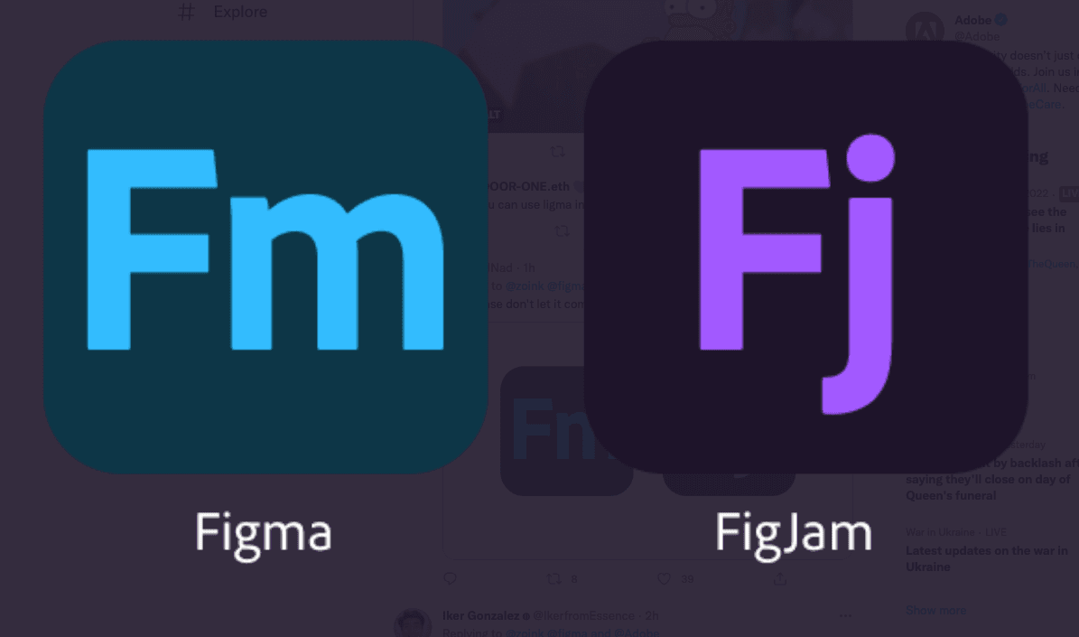 Figma and Figjam Logos side by side, looking like Adobe logos
