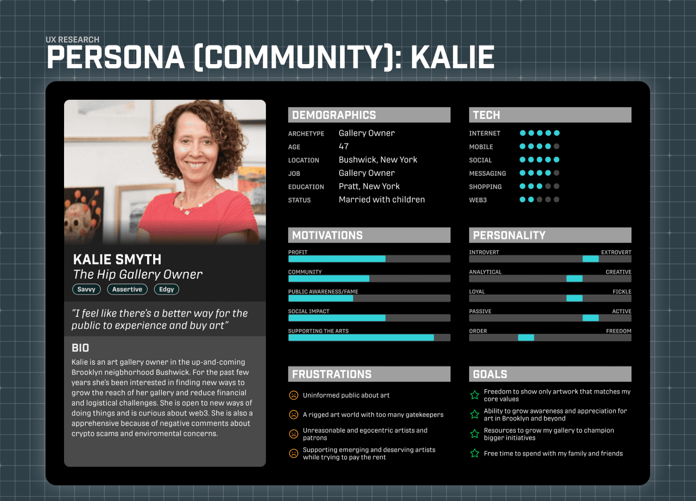 A detailed user persona named Kalie