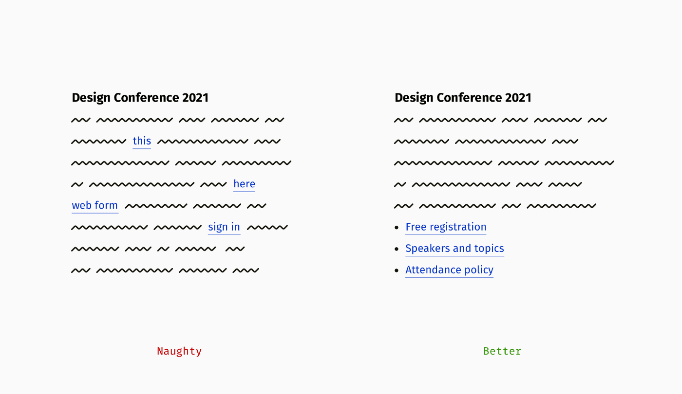 On the left, text with scattered links. On the right column, links are organised in bullet points instead.