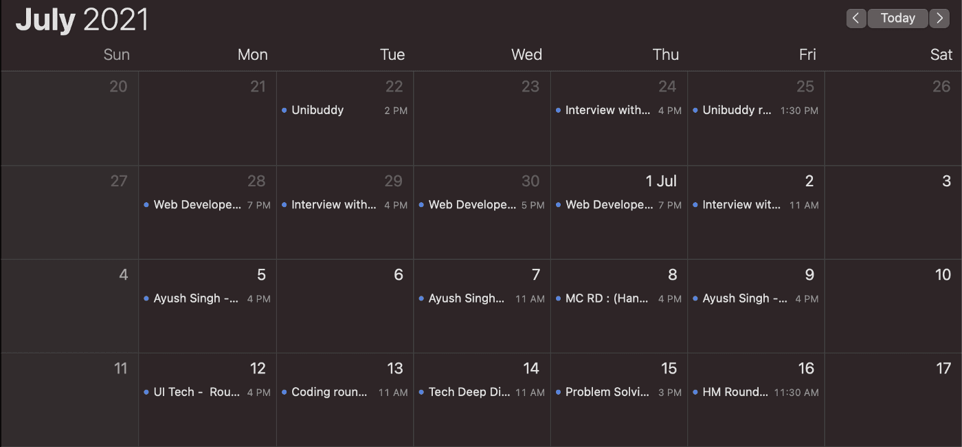 Interviews calendar