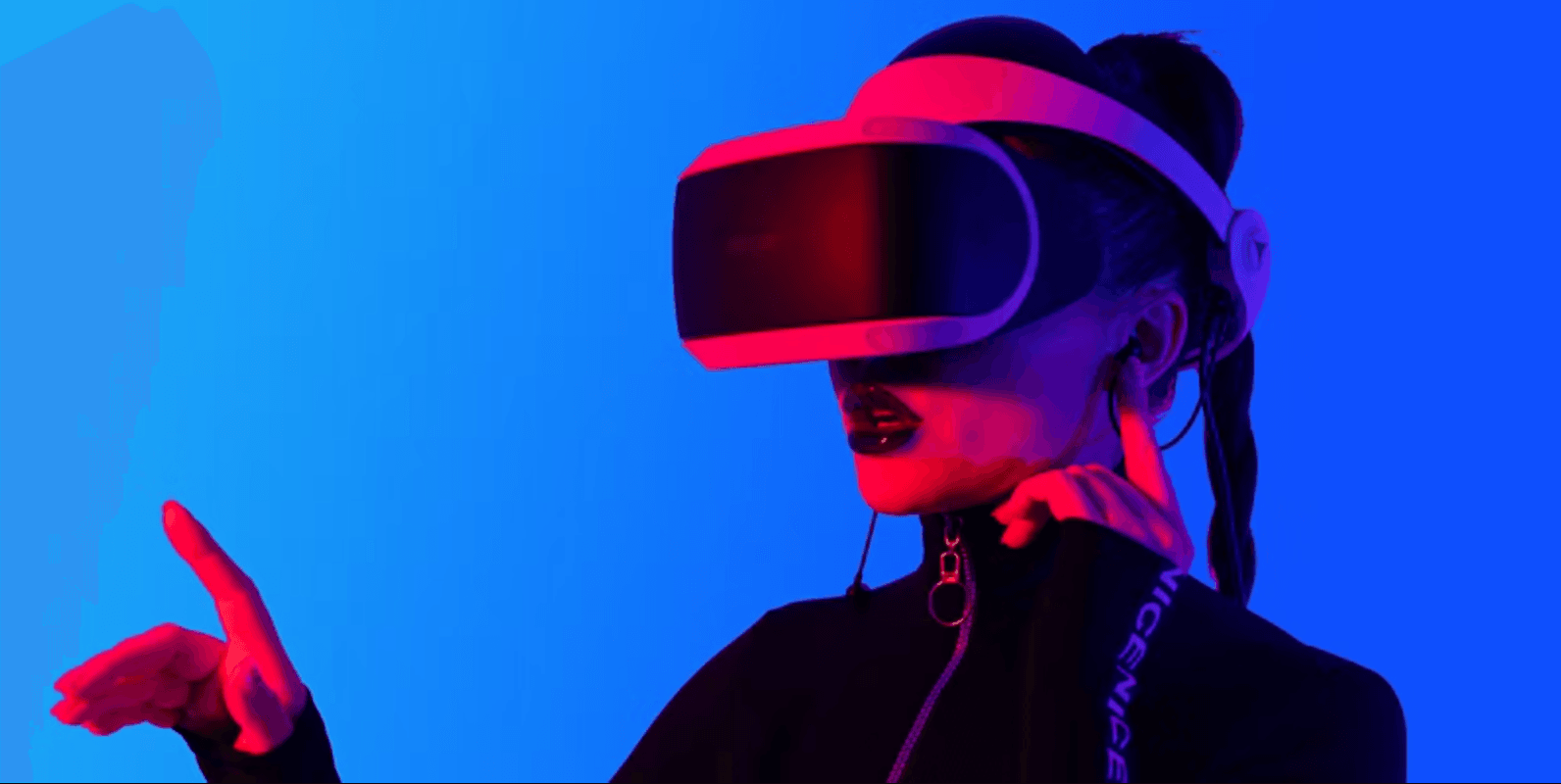 Woman with VR headset on